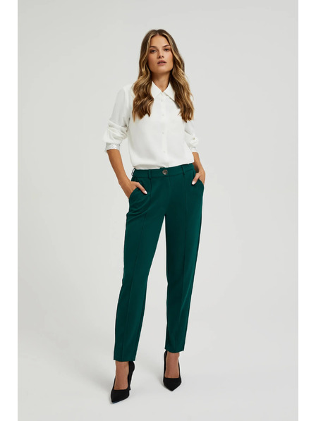 Moodo Zelené nohavice s rovnými nohavicami v károvanom vzore Moodo