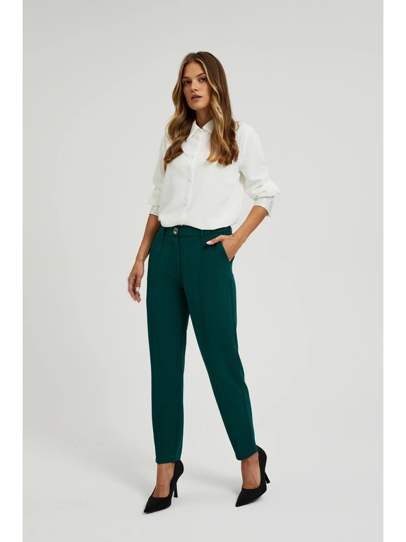 Moodo Zelené nohavice s rovnými nohavicami v károvanom vzore Moodo