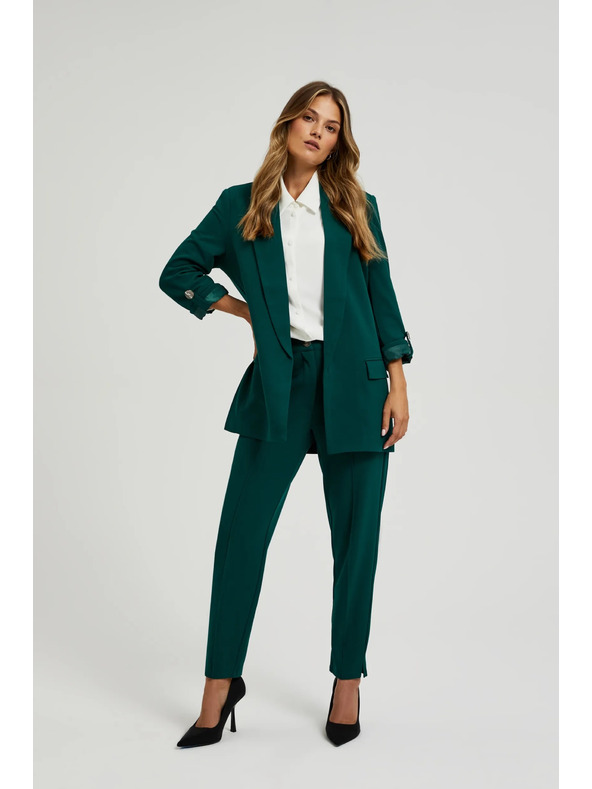 Moodo Zelené nohavice s rovnými nohavicami v károvanom vzore Moodo