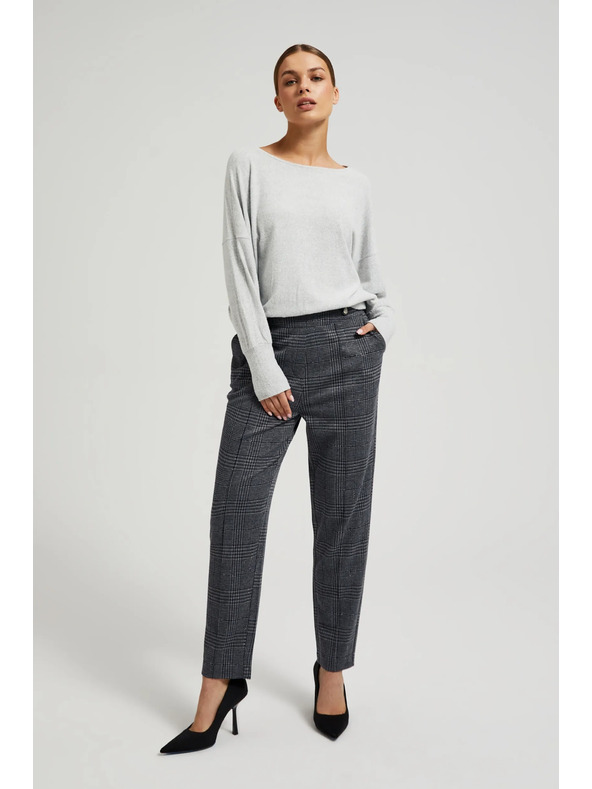 Moodo Sivé kockované nohavice s rovnými nohavicami Moodo