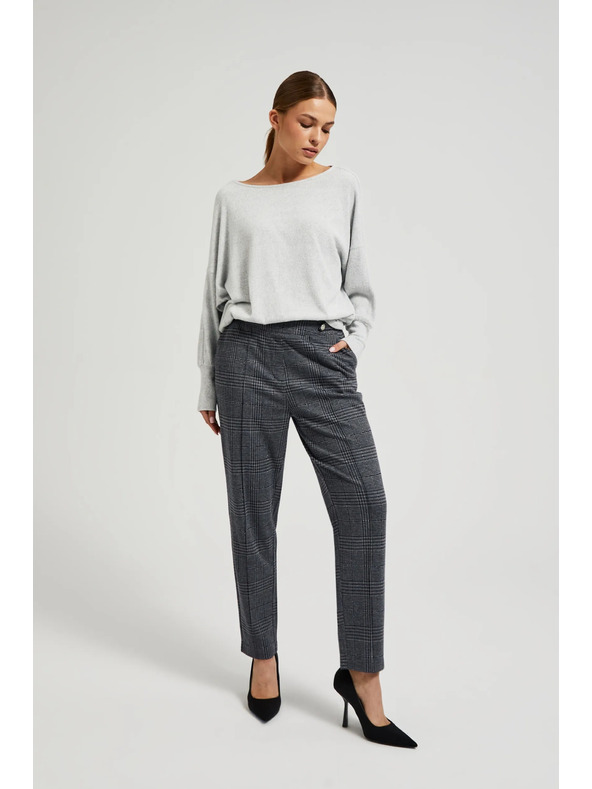 Moodo Sivé kockované nohavice s rovnými nohavicami Moodo