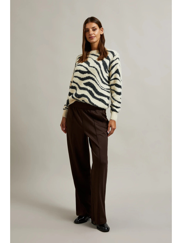 Moodo Hnedé nohavice so širokými nohavicami s gumou v páse Moodo