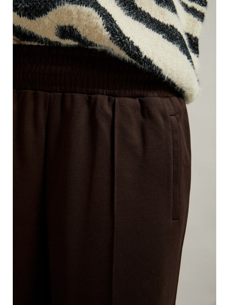 Moodo Hnedé nohavice so širokými nohavicami s gumou v páse Moodo
