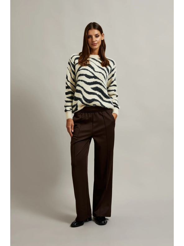 Moodo Hnedé nohavice so širokými nohavicami s gumou v páse Moodo