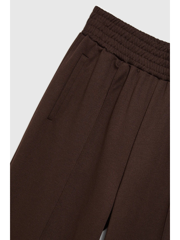 Moodo Hnedé nohavice so širokými nohavicami s gumou v páse Moodo