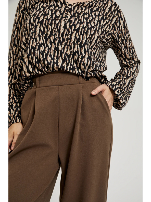 Moodo Béžové nohavice so širokými nohavicami a gombíkmi Moodo