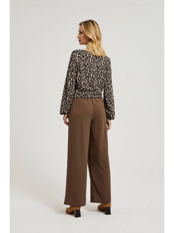 Moodo Béžové nohavice so širokými nohavicami a gombíkmi Moodo