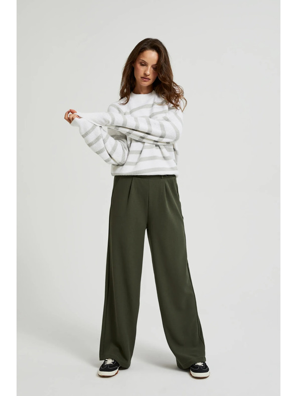 Moodo Olivové nohavice so širokými nohavicami a gombíkmi Moodo