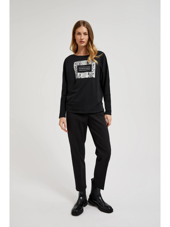 Moodo Hladké nohavice do lemu čierne Moodo