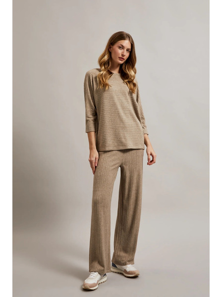 Moodo Rebrované nohavice s metalickou niťou béžové Moodo