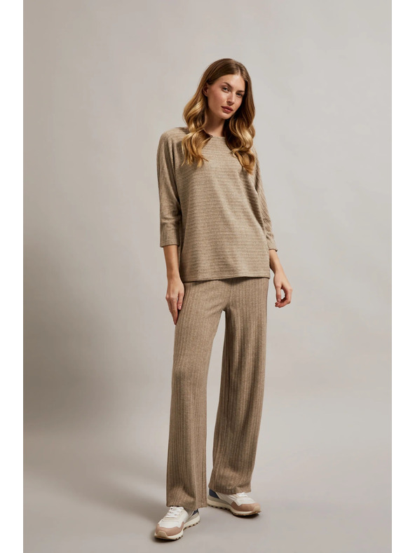 Moodo Rebrované nohavice s metalickou niťou béžové Moodo