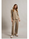 Moodo Rebrované nohavice s metalickou niťou béžové Moodo