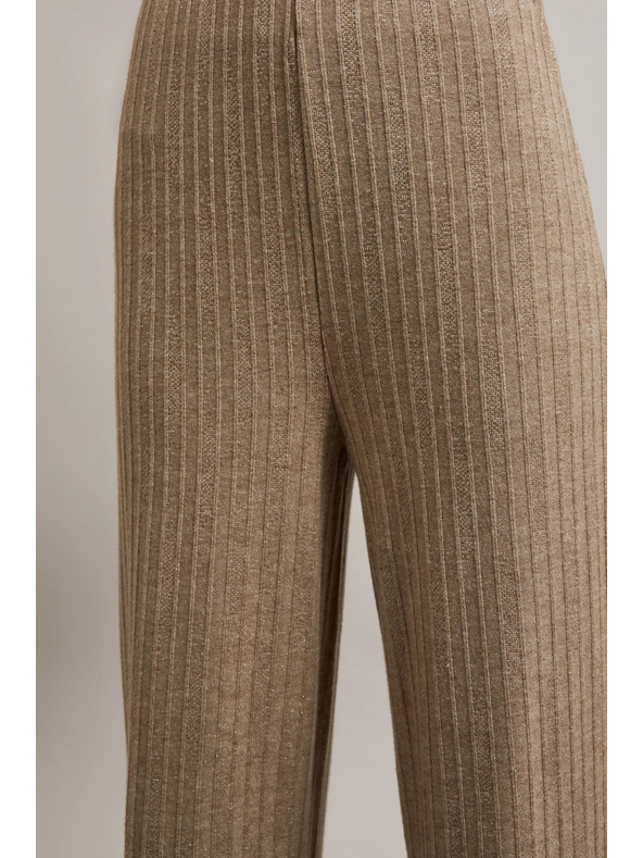 Moodo Rebrované nohavice s metalickou niťou béžové Moodo