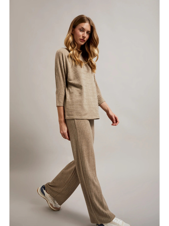 Moodo Rebrované nohavice s metalickou niťou béžové Moodo