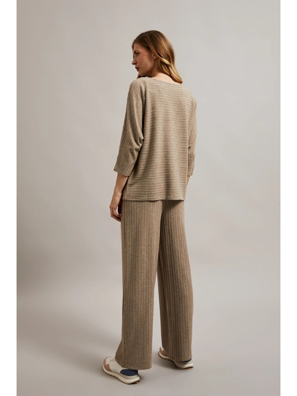 Moodo Rebrované nohavice s metalickou niťou béžové Moodo