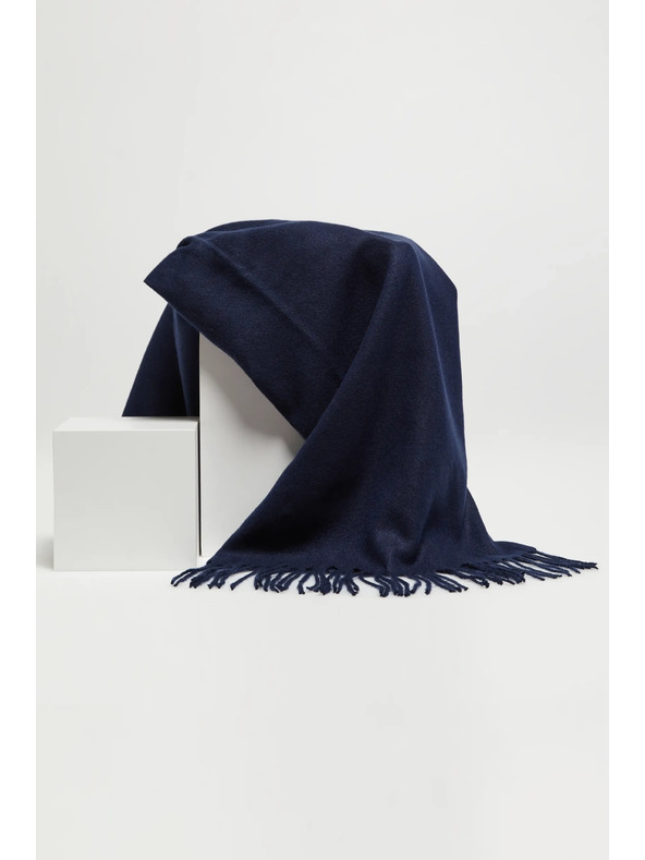 Moodo Hladká tmavmodrá šál so strapcami Moodo