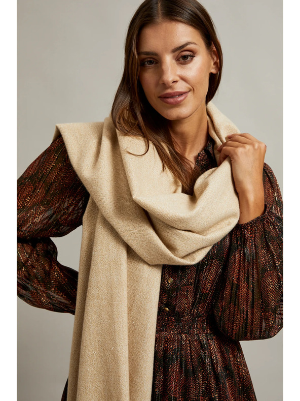 Moodo Hladký béžový šál so strapcami Moodo