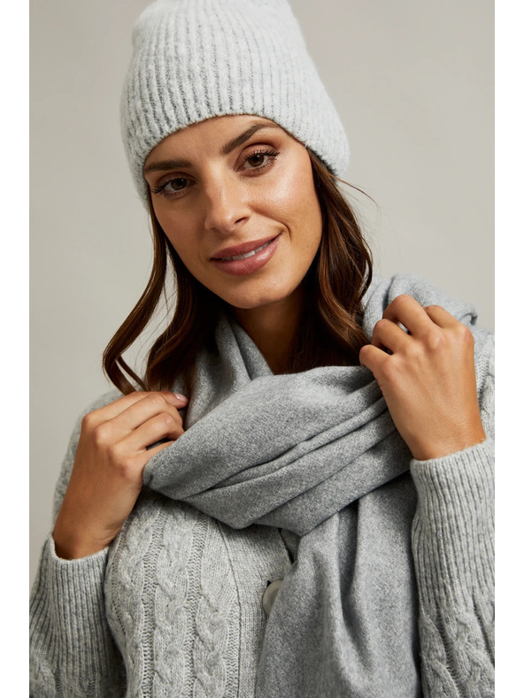 Moodo Hladká svetlosivá šál so strapcami Moodo