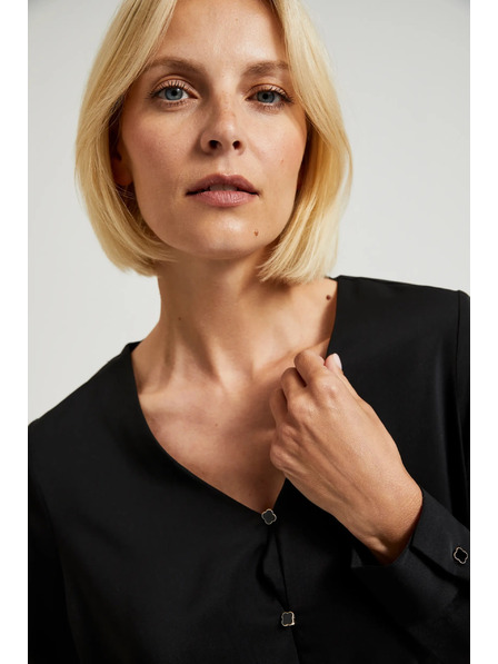 Moodo Hladká košeľa s ozdobnými gombíkmi čierna Moodo