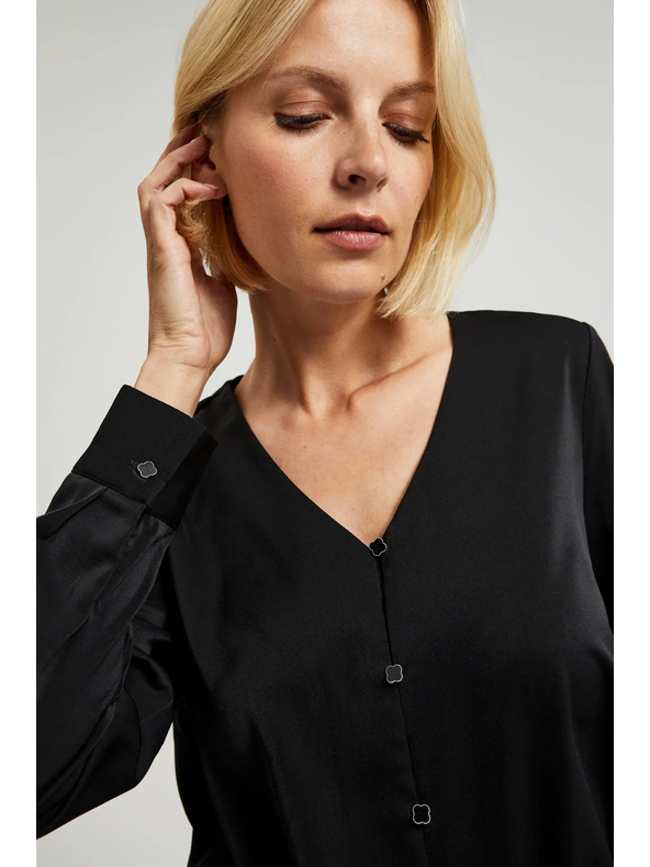 Moodo Hladká košeľa s ozdobnými gombíkmi čierna Moodo