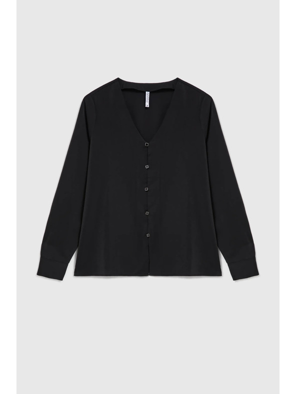 Moodo Hladká košeľa s ozdobnými gombíkmi čierna Moodo