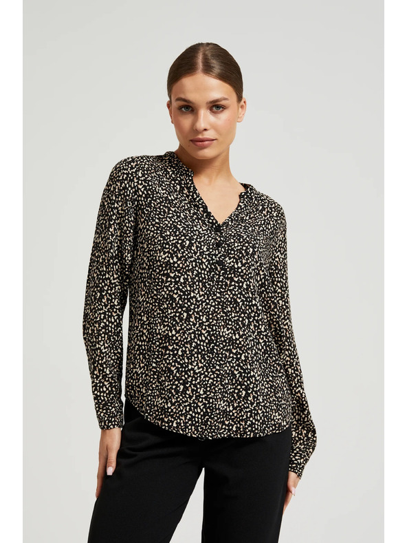 Moodo Vzorovaná košeľa s dlhými rukávmi čierna Moodo