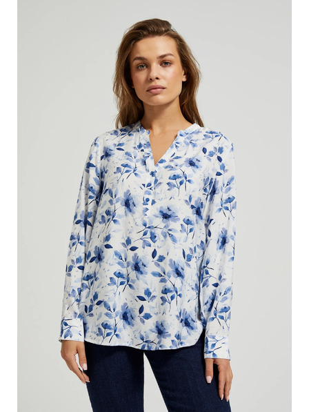Moodo Biela košeľa s kvetinovým potlačou a dlhými rukávmi Moodo