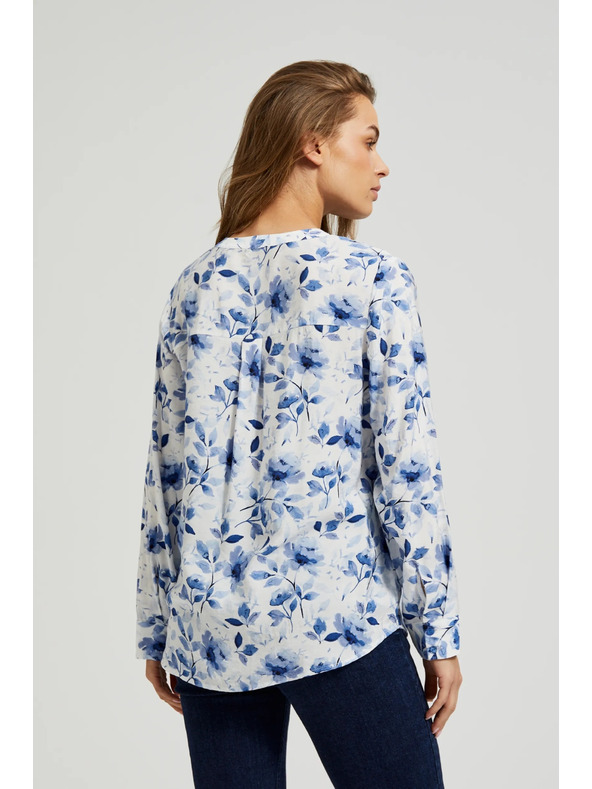 Moodo Biela košeľa s kvetinovým potlačou a dlhými rukávmi Moodo