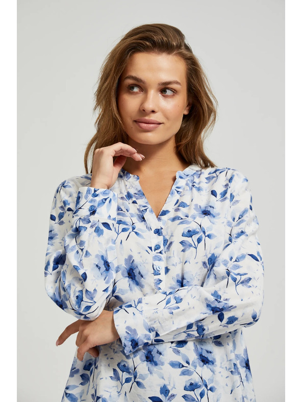 Moodo Biela košeľa s kvetinovým potlačou a dlhými rukávmi Moodo