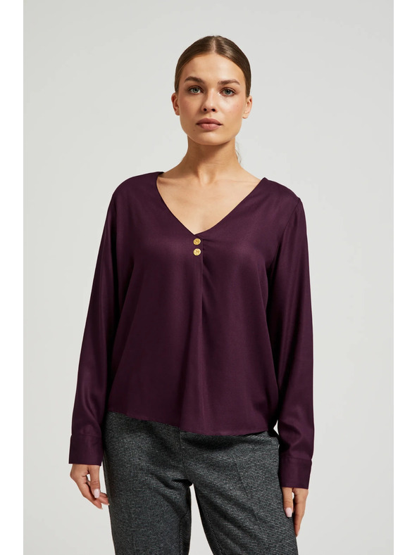 Moodo Košeľa s výstrihom do V a ozdobnými gombíkmi fialová Moodo