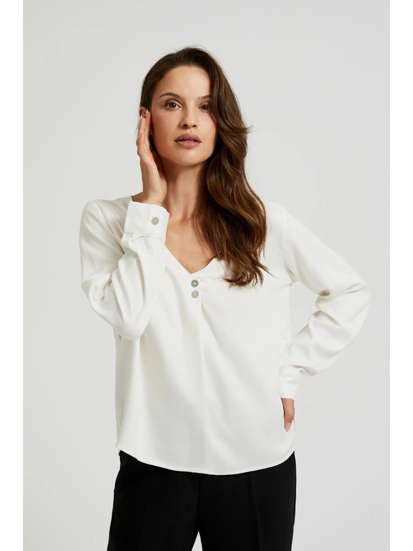 Moodo Košeľa s výstrihom do V a ozdobnými gombíkmi biela Moodo