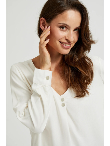 Moodo Košeľa s výstrihom do V a ozdobnými gombíkmi biela Moodo