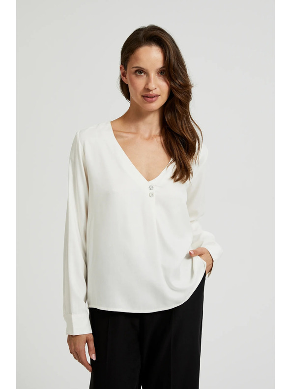 Moodo Košeľa s výstrihom do V a ozdobnými gombíkmi biela Moodo
