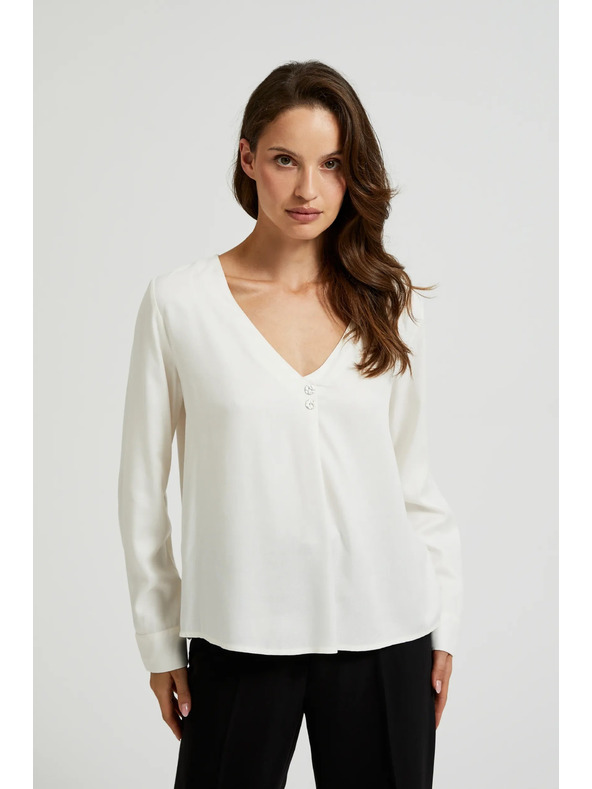 Moodo Košeľa s výstrihom do V a ozdobnými gombíkmi biela Moodo