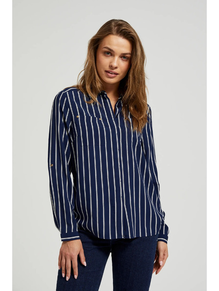 Moodo Tmavmodrá pruhovaná košeľa s vreckami Moodo