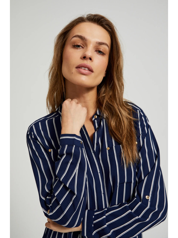 Moodo Tmavmodrá pruhovaná košeľa s vreckami Moodo