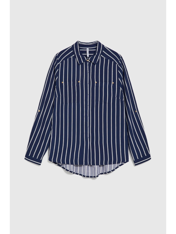 Moodo Tmavmodrá pruhovaná košeľa s vreckami Moodo