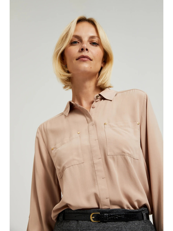Moodo Viskózová košeľa s vreckami béžová Moodo