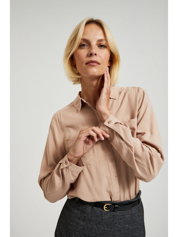 Moodo Viskózová košeľa s vreckami béžová Moodo