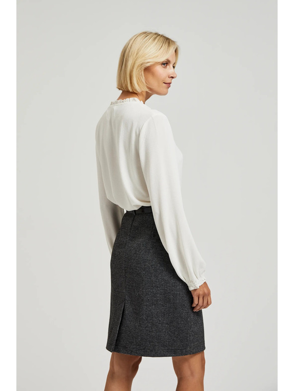 Moodo Biela blúzka so zaväzovaním na výstrihu a nafúknutými rukávmi Moodo