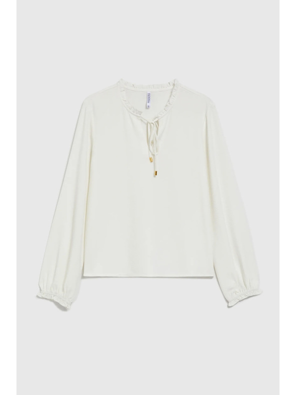 Moodo Biela blúzka so zaväzovaním na výstrihu a nafúknutými rukávmi Moodo