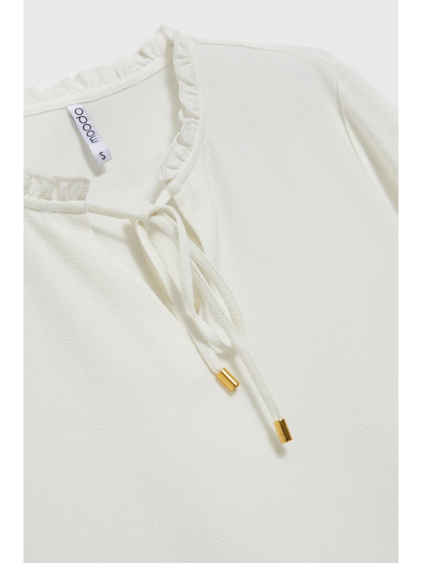 Moodo Biela blúzka so zaväzovaním na výstrihu a nafúknutými rukávmi Moodo