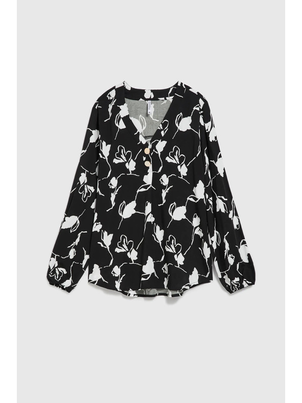 Moodo Čierna košeľa s kvetinovým potlačou Moodo