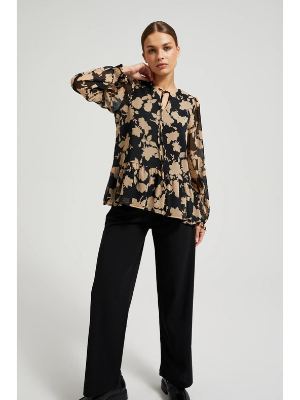 Moodo Čierna košeľa s béžovým vzorom Moodo