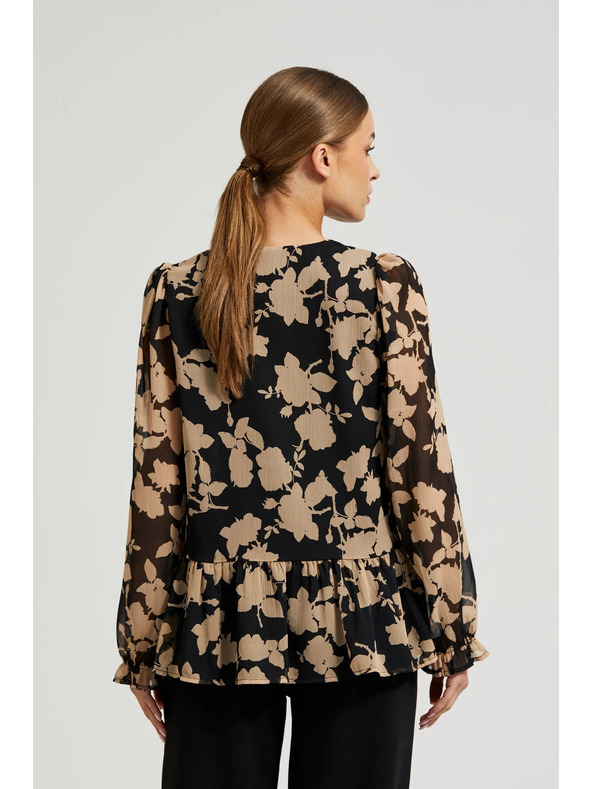 Moodo Čierna košeľa s béžovým vzorom Moodo