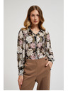 Moodo Plisovaná košeľa s kvetinovým vzorom a bublinkovými rukávmi čierna Moodo