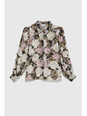 Moodo Plisovaná košeľa s kvetinovým vzorom a bublinkovými rukávmi čierna Moodo