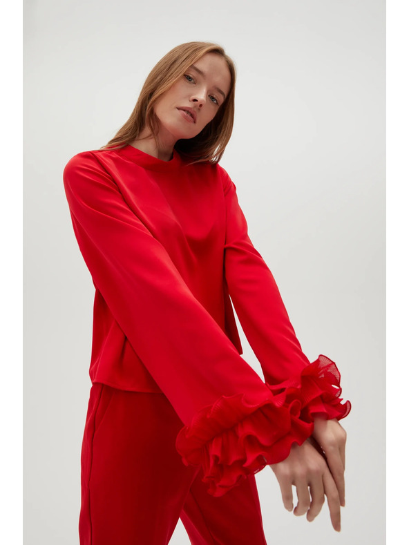 Moodo Červená košeľa s volánmi na rukávoch Moodo