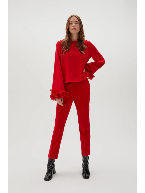 Moodo Červená košeľa s volánmi na rukávoch Moodo