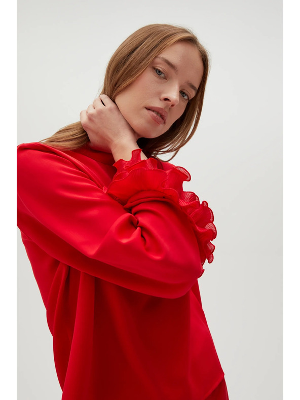 Moodo Červená košeľa s volánmi na rukávoch Moodo